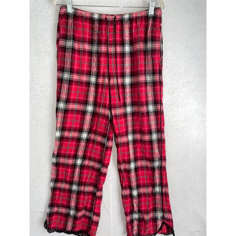Victoria Secret pajama pants sz M womens cotton flannel lightweight red pink